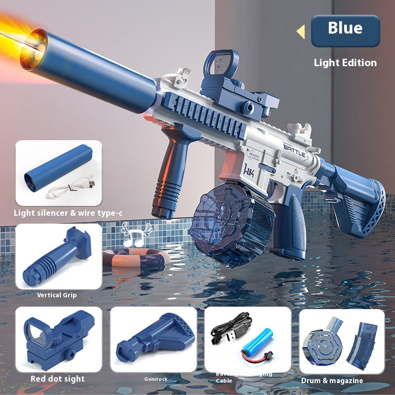 M416 LED Light-Up Electric Water Gun – Blue Edition with High-Speed Water Jet and Tactical Features