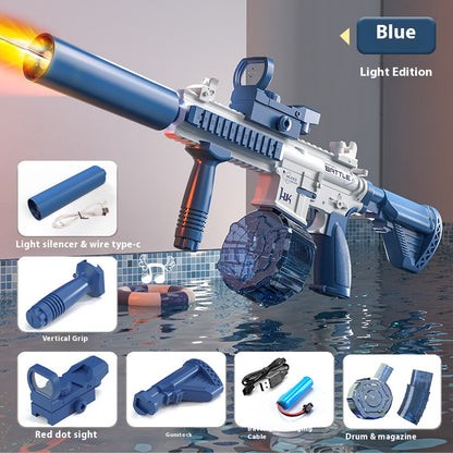 M416 LED Light-Up Electric Water Gun – Blue Edition with High-Speed Water Jet and Tactical Features
